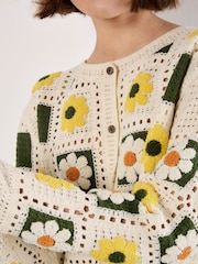 Apricot Yellow Daisy Squares Crochet Cardigan - Image 4 of 4