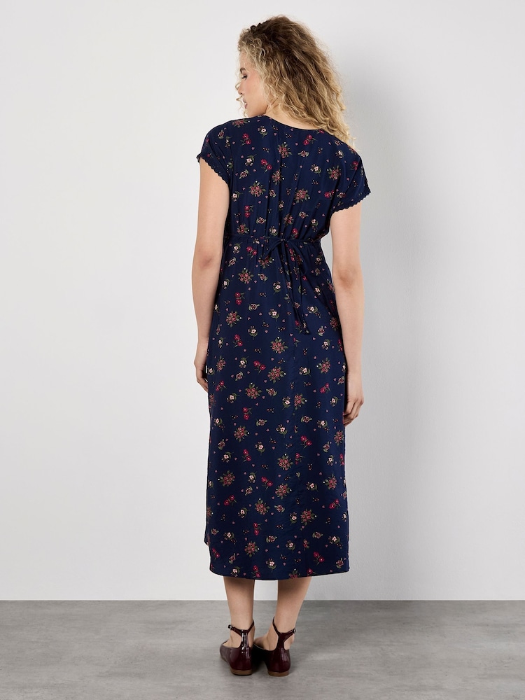 Apricot Blue Floral Print Heart Ditsy Print Dress - Image 2 of 5 Apricot Blue Floral Print Heart Ditsy Print Dress - Image 2 of 5