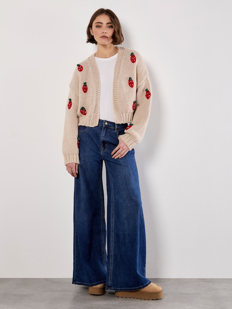 Apricot Natural Strawberry Open Cardigan - Image 1 of 4 Apricot Natural Strawberry Open Cardigan - Image 1 of 4