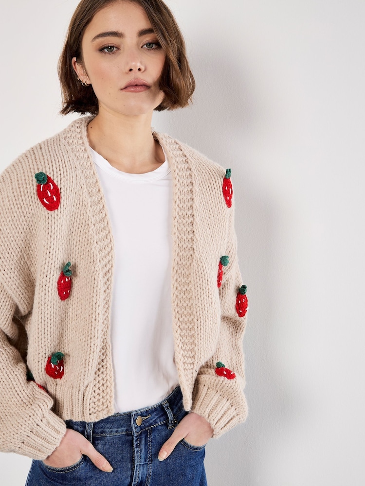 Apricot Natural Strawberry Open Cardigan - Image 2 of 4 Apricot Natural Strawberry Open Cardigan - Image 2 of 4