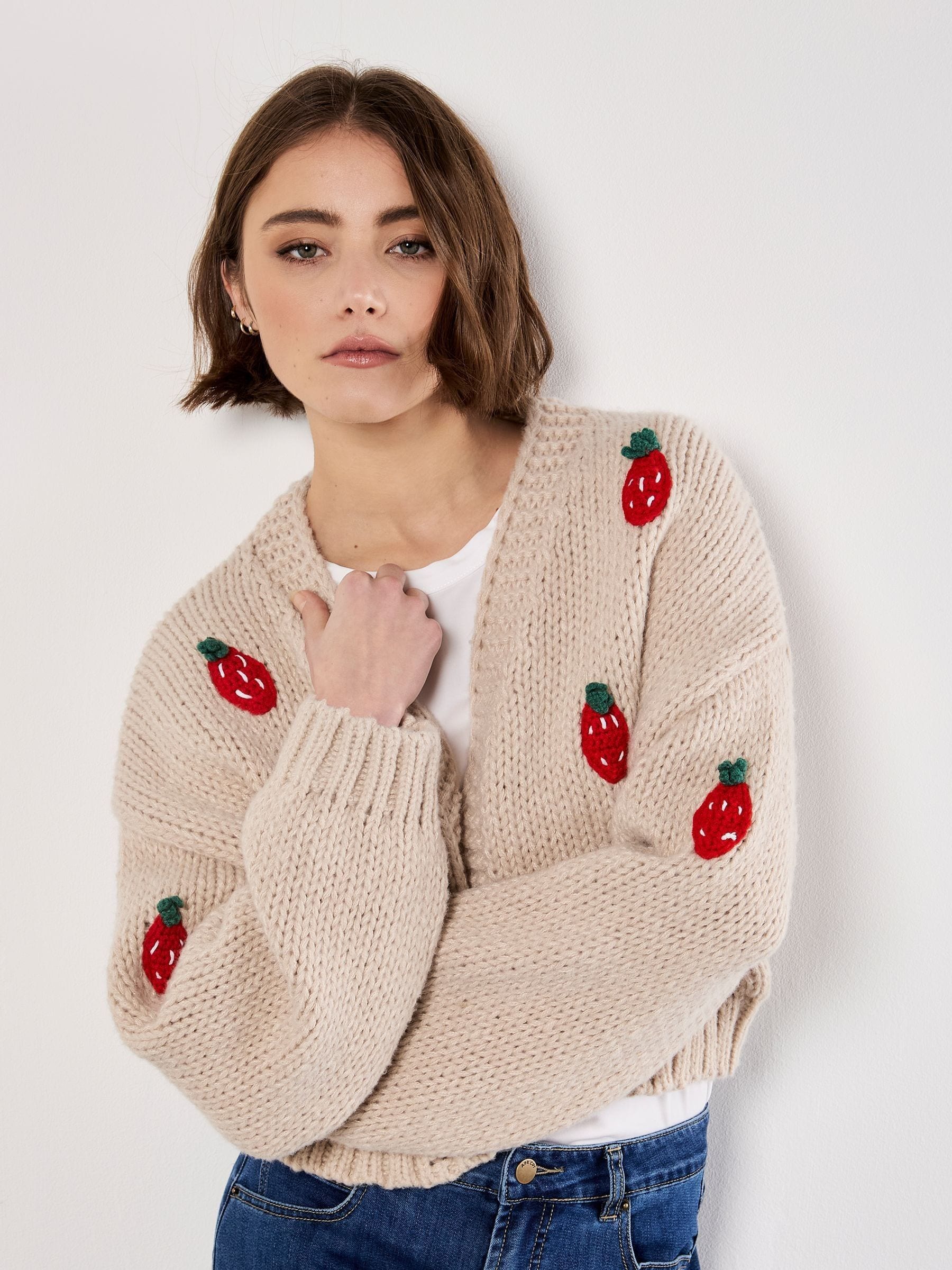 Buy Apricot Natural Chunky Knit Strawberry Cardigan from Next