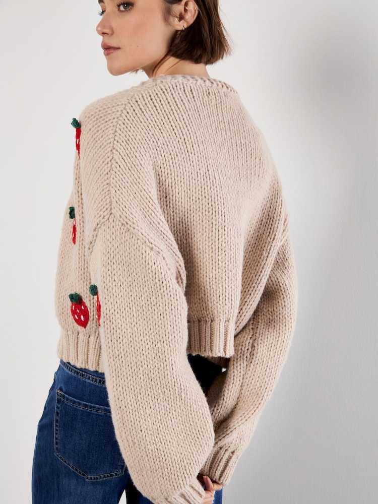 Apricot Natural Strawberry Open Cardigan - Image 4 of 4 Apricot Natural Strawberry Open Cardigan - Image 4 of 4
