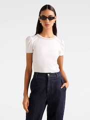 Forever New White Emilia Embellished Neck T-Shirt - Image 1 of 5