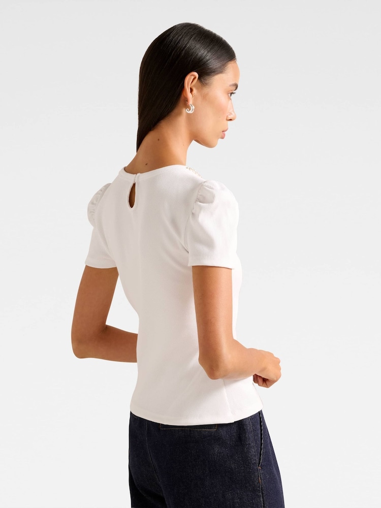Forever New White Emilia Embellished Neck T-Shirt - Image 2 of 5
