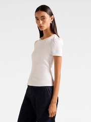 Forever New White Emilia Embellished Neck T-Shirt - Image 3 of 5