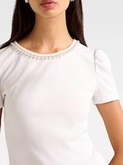 Forever New White Emilia Embellished Neck T-Shirt - Image 5 of 5