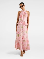Forever New Petite Serena Halter Neck Peplum Contains Linen Midi Dress - Imagem 1 de 4