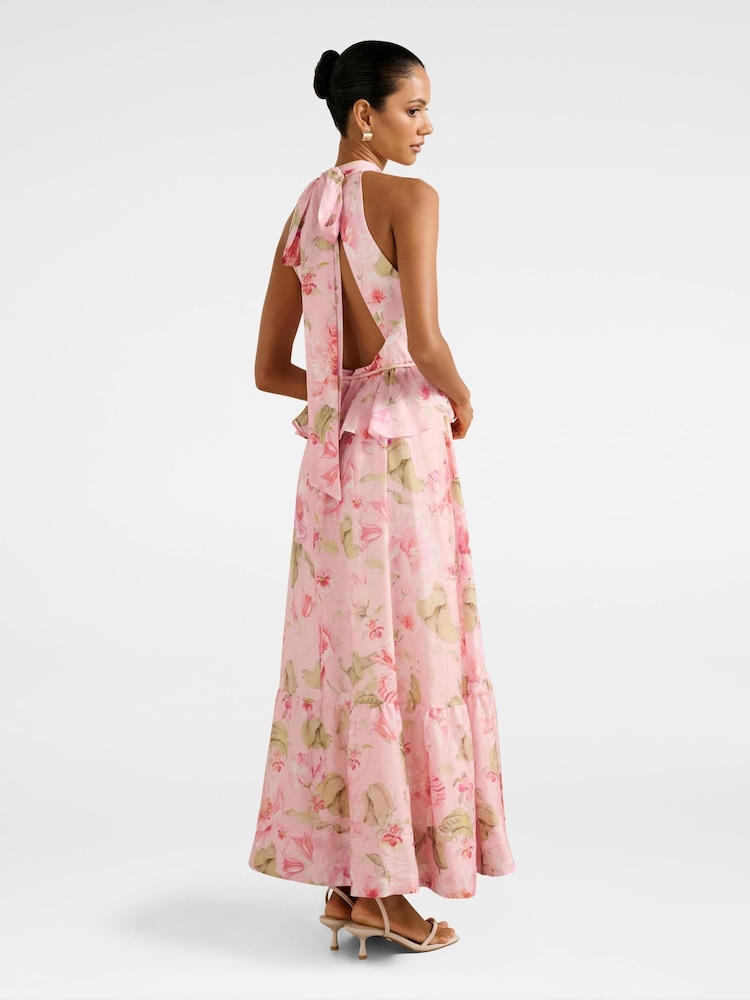 Forever New Petite Serena Halter Neck Peplum Contains Linen Midi Dress - Imagem 2 de 4