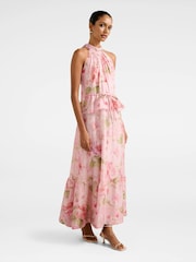 Forever New Petite Serena Halter Neck Peplum Contains Linen Midi Dress - Imagem 3 de 4