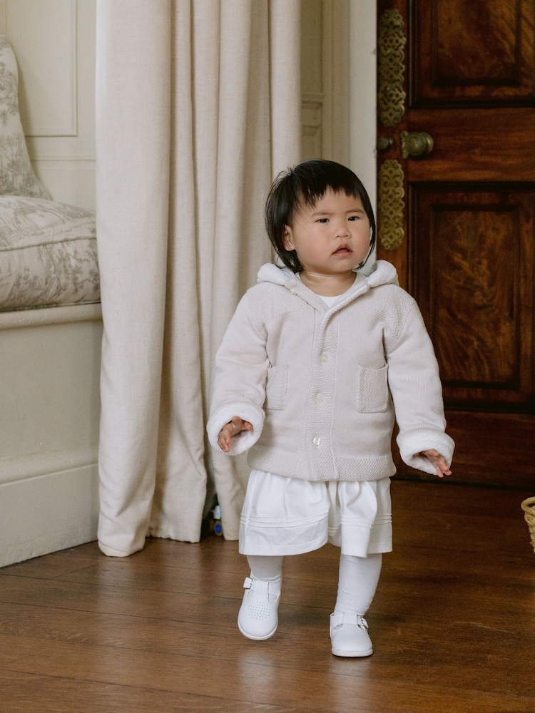 Emile Et Rose Kai Knitted Jacket With Fur Trim Pom-Pom & Hood - Image 1 of 5