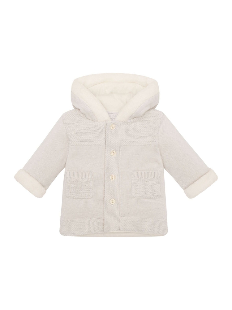 Emile Et Rose Kai Knitted Jacket With Fur Trim Pom-Pom & Hood - Image 2 of 5