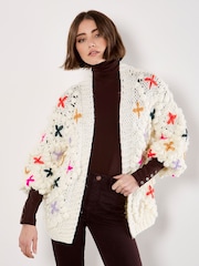 Apricot Cream Multicolour Flower 3D Knitted Cardigan - Image 1 of 5
