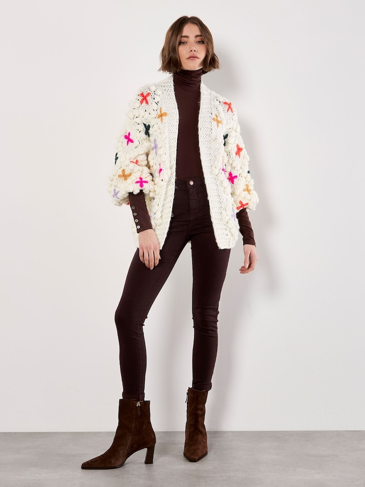 Apricot Cream Multicolour Flower 3D Knitted Cardigan - Image 2 of 5