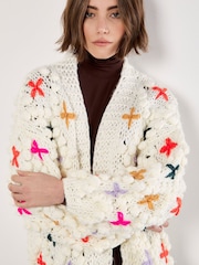 Apricot Cream Multicolour Flower 3D Knitted Cardigan - Image 3 of 5