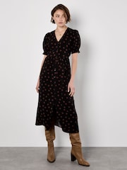 Apricot Black Mono Spot Button Down Dress - Image 1 of 4