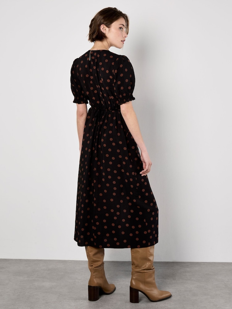 Apricot Black Mono Spot Button Down Dress - Image 2 of 4