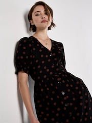 Apricot Black Mono Spot Button Down Dress - Image 3 of 4