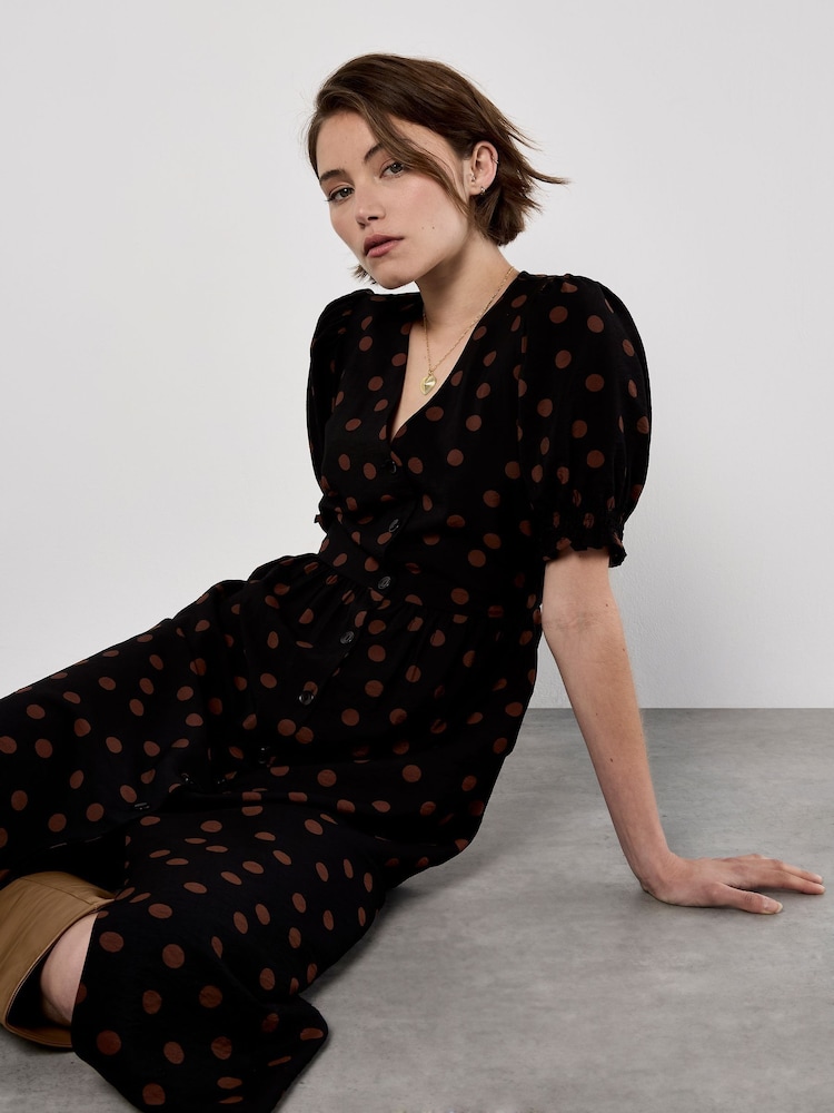 Apricot Black Mono Spot Button Down Dress - Image 4 of 4