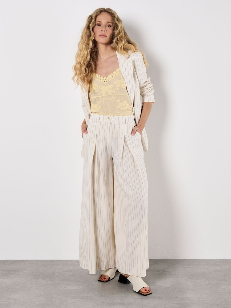 Apricot Natural Pinstripe Palazzo Trousers - Image 1 of 5