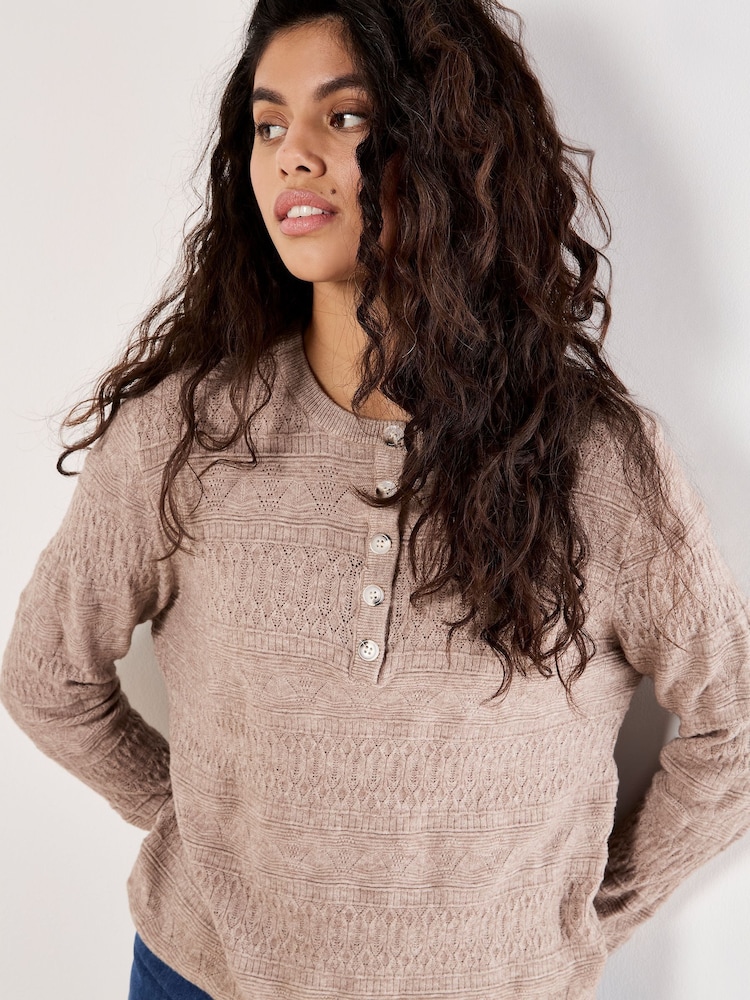 Apricot Natural Button Detail Pointelle Jumper - Image 4 of 4