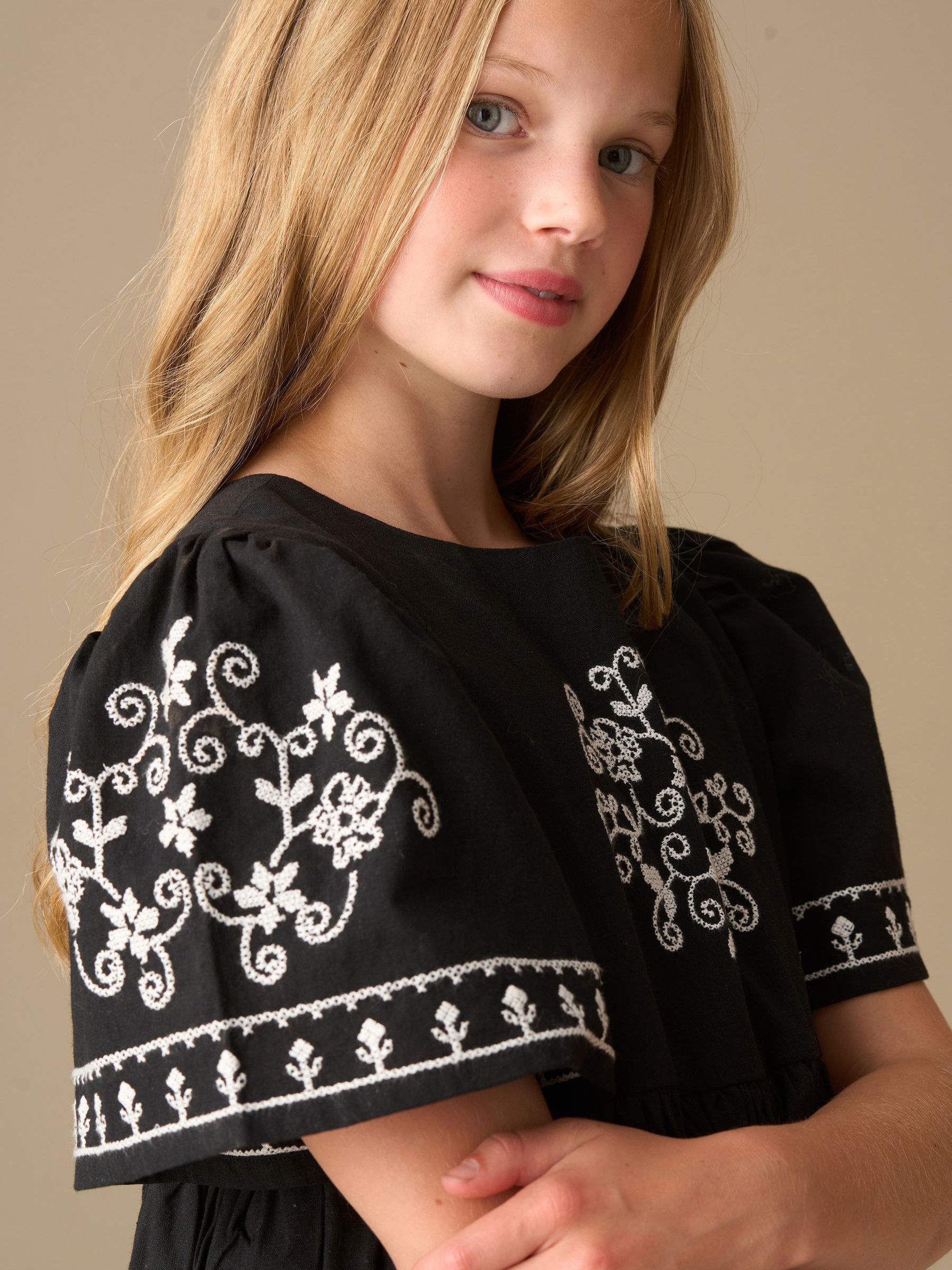 Buy Angel & Rocket Black Reyna Embroidered Balloon Sleeve Dress