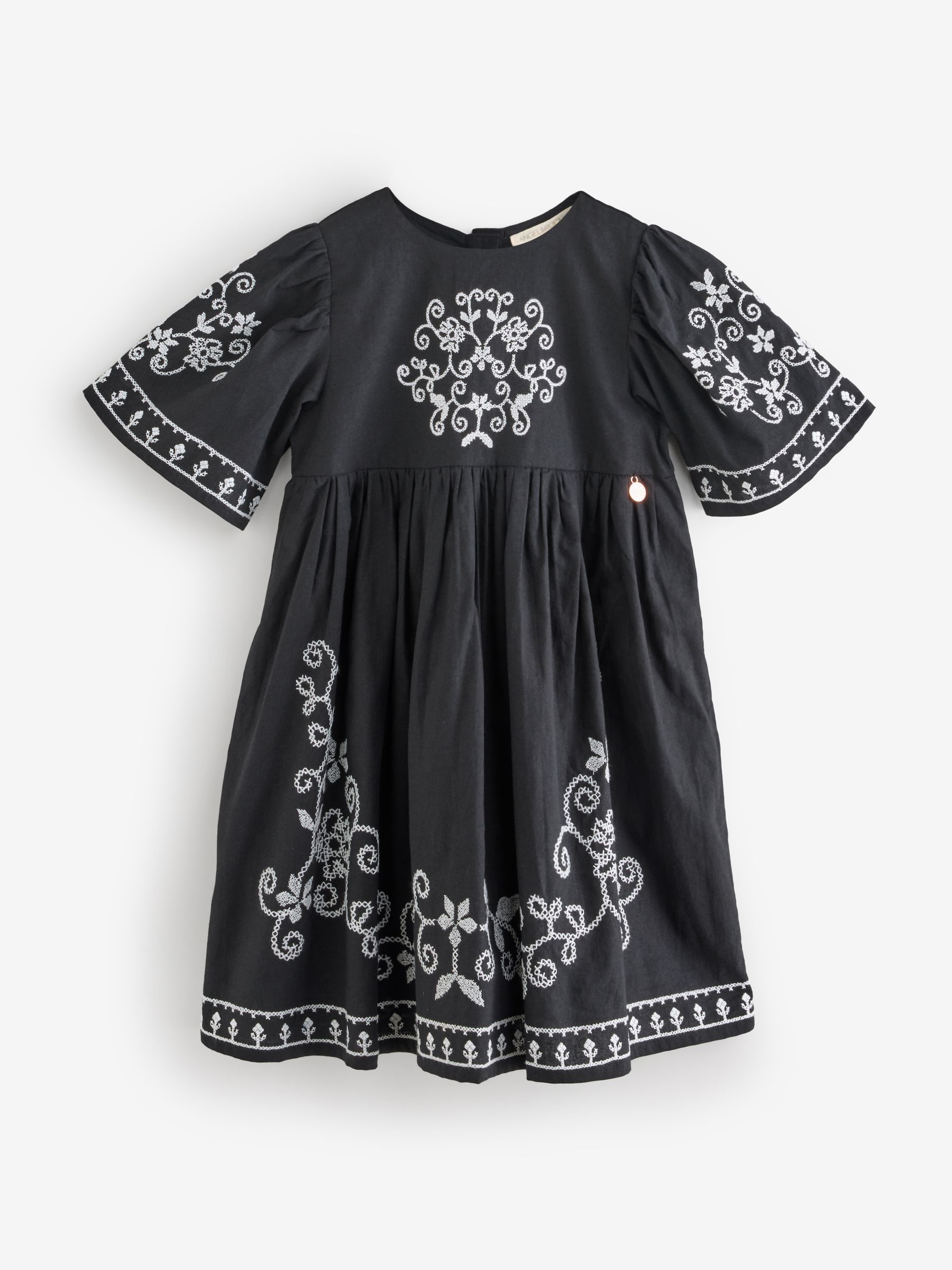 Buy Angel & Rocket Black Reyna Embroidered Balloon Sleeve Dress
