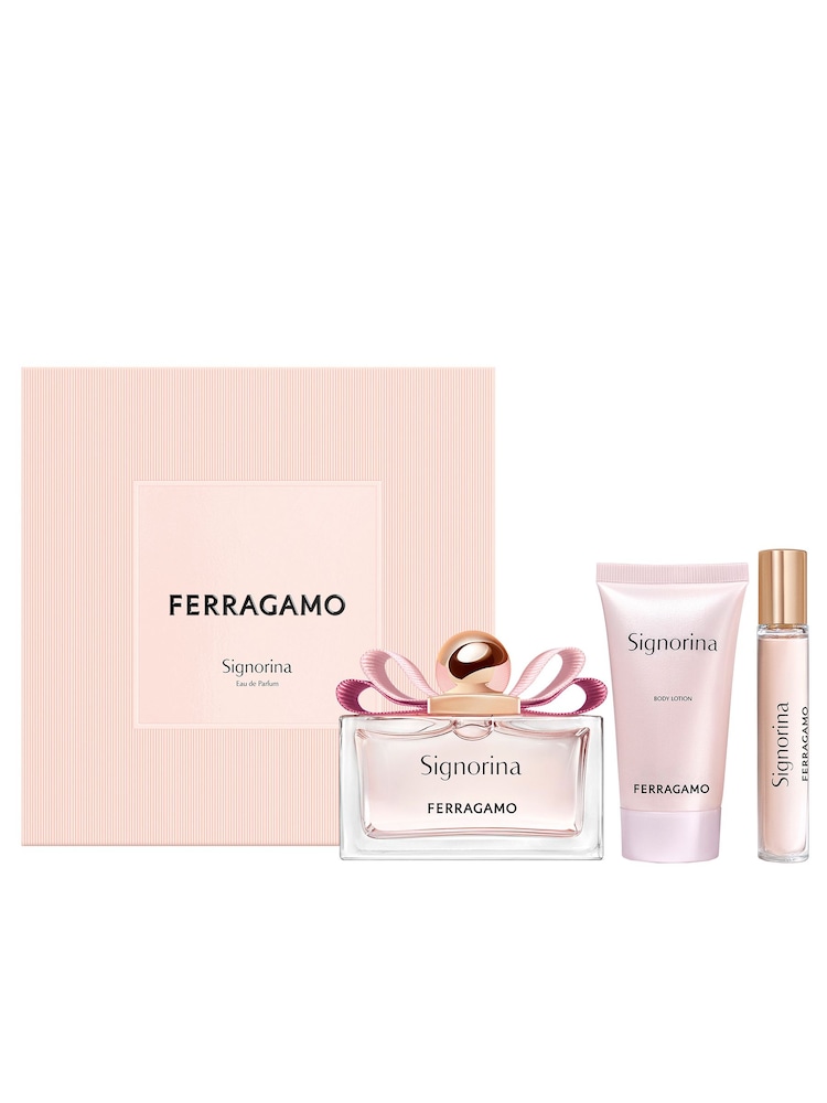 Ferragamo Signorina Women Eau de Parfum 100ml Body Lotion 50ml & Travel Spray 15ml Gift Set - Image 1 of 2 Ferragamo Signorina Women Eau de Parfum 100ml Body Lotion 50ml & Travel Spray 15ml Gift Set - Image 1 of 2