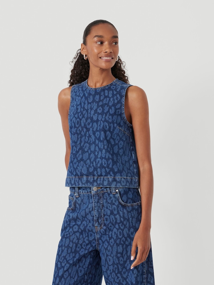 Hush Blue Valerie Leopard Print Denim Top - Image 2 of 6