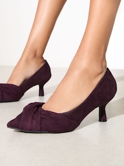 Friends Like These Burgundy Red Standard Fit Twist Detail Kitten Heel Faux Suede Courts - Image 1 of 4