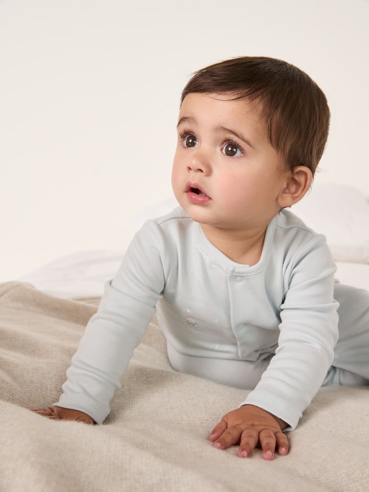 The White Company Blue Bedtime Friends Embroidered Sleepsuit - Image 2 of 4