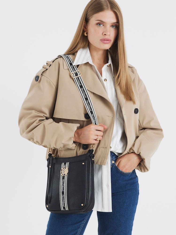 River Island Black Webbing Pocket Messenger Bag - Image 1 of 6 River Island Black Webbing Pocket Messenger Bag - Image 1 of 6
