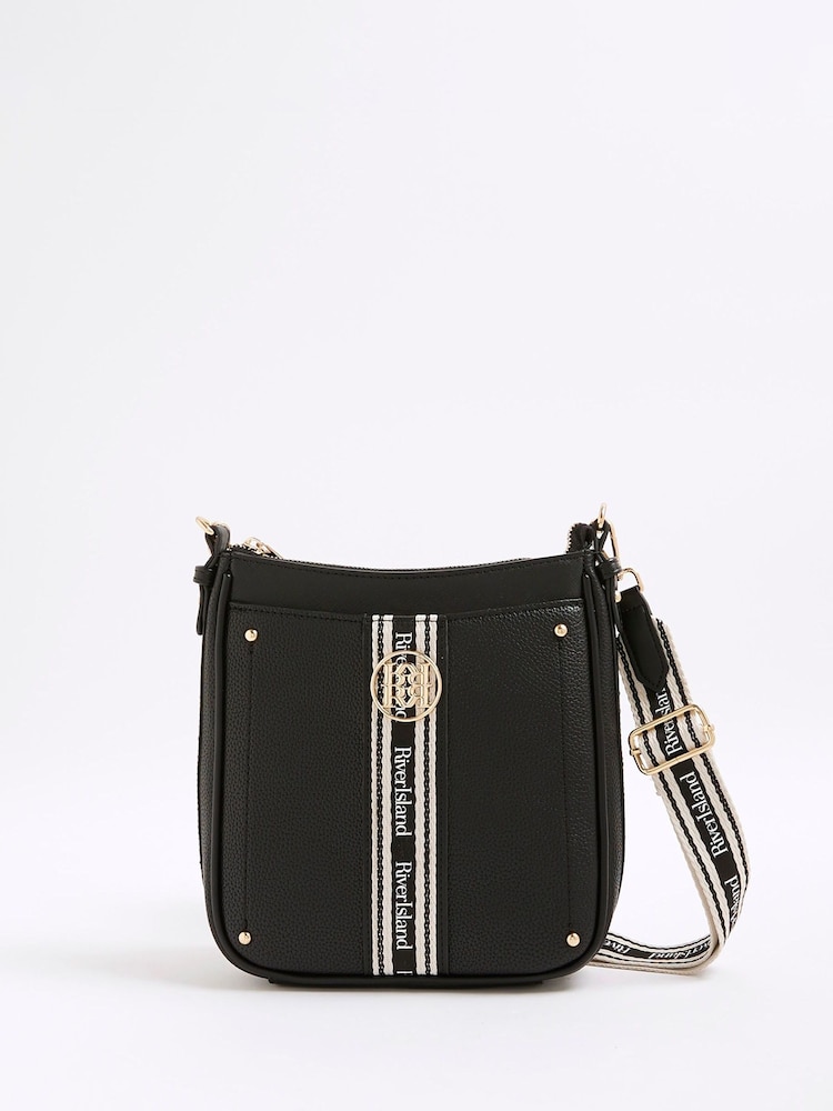 River Island Black Webbing Pocket Messenger Bag - Image 2 of 6 River Island Black Webbing Pocket Messenger Bag - Image 2 of 6