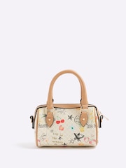River Island Cream Scribble Mini Cross-Body Bowler Bag - Image 1 of 3