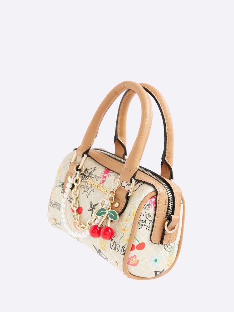 River Island Cream Scribble Mini Cross-Body Bowler Bag - Image 2 of 3