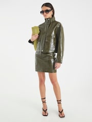 River Island Green Funnel Neck Distressed Faux Leather Bomber Jacket - Image 2 of 3