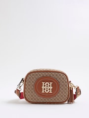 River Island Brown Monogram Cross-Body Bag - Image 1 of 6
