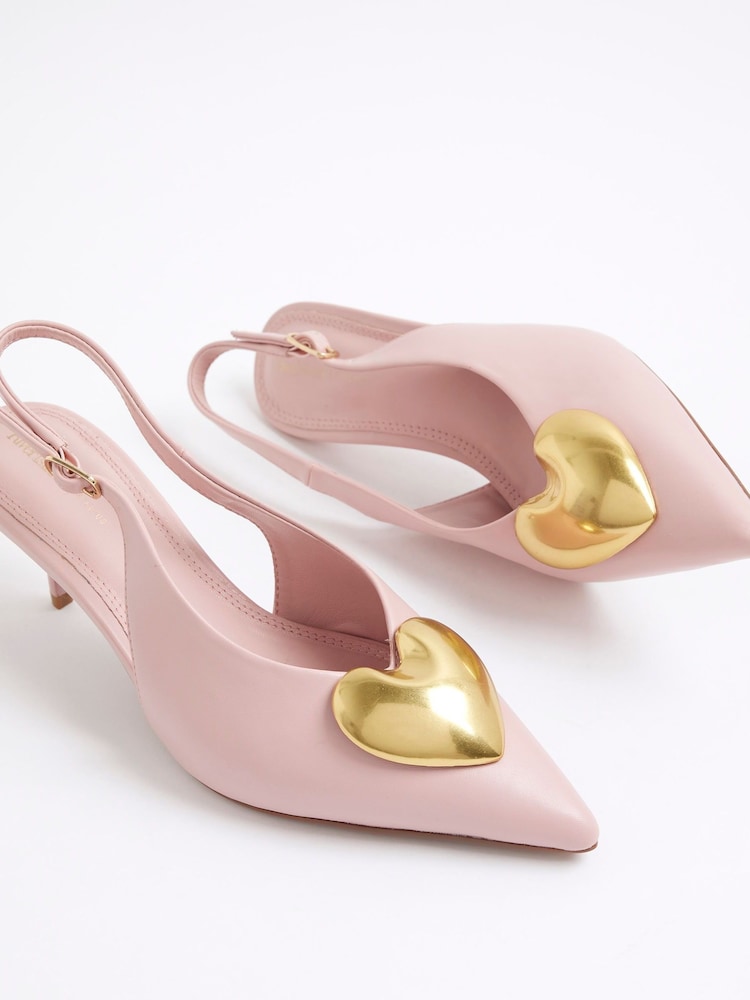 Buy River Island Pink Heart Detail Court Heels from the Next UK