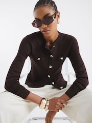 River Island Brown Fitted Tipped Cardigan - Image 1 of 4
