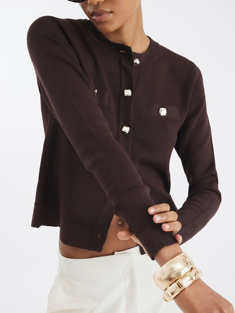 River Island Brown Fitted Tipped Cardigan - Image 4 of 4