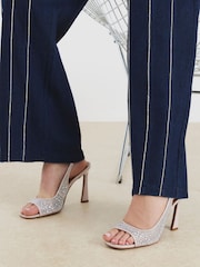 River Island Pink Diamante Mesh Heeled Sandals - Image 1 of 5