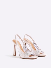 River Island Pink Diamante Mesh Heeled Sandals - Image 2 of 5