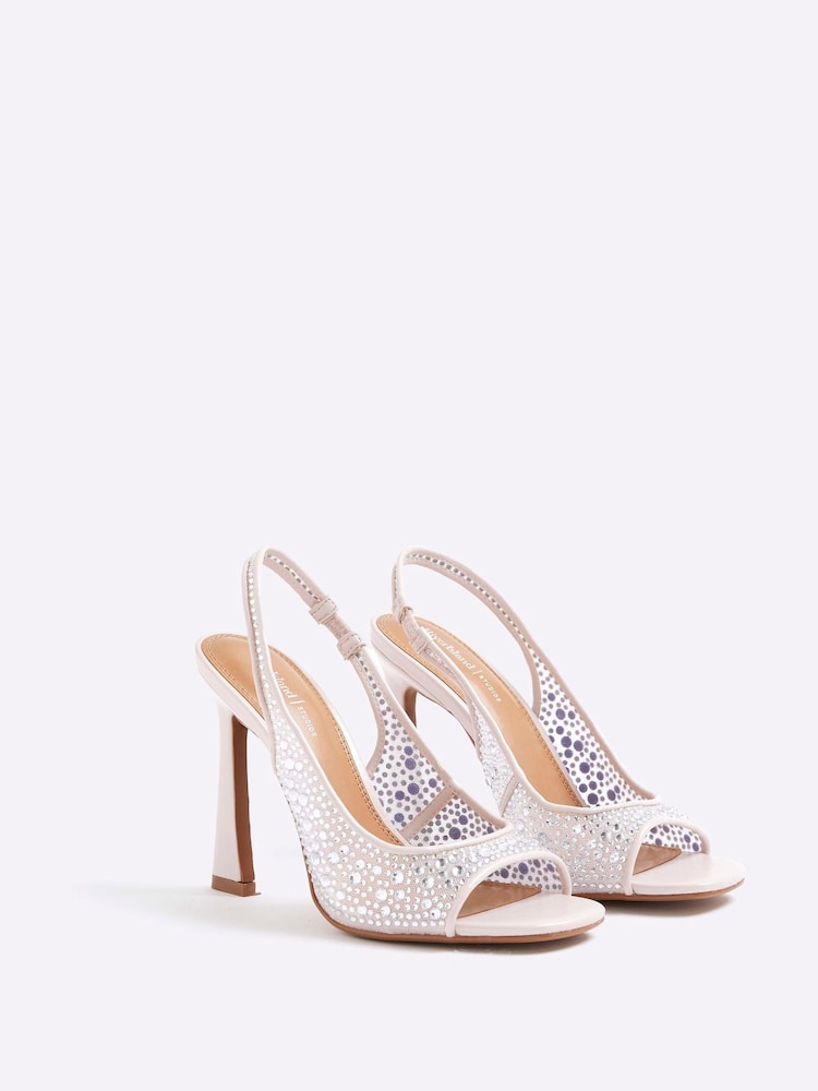 River Island Pink Diamante Mesh Heeled Sandals - Image 2 of 5