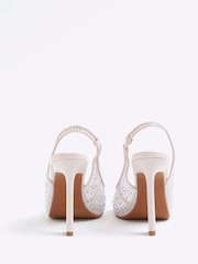 River Island Pink Diamante Mesh Heeled Sandals - Image 4 of 5
