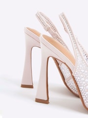 River Island Pink Diamante Mesh Heeled Sandals - Image 5 of 5