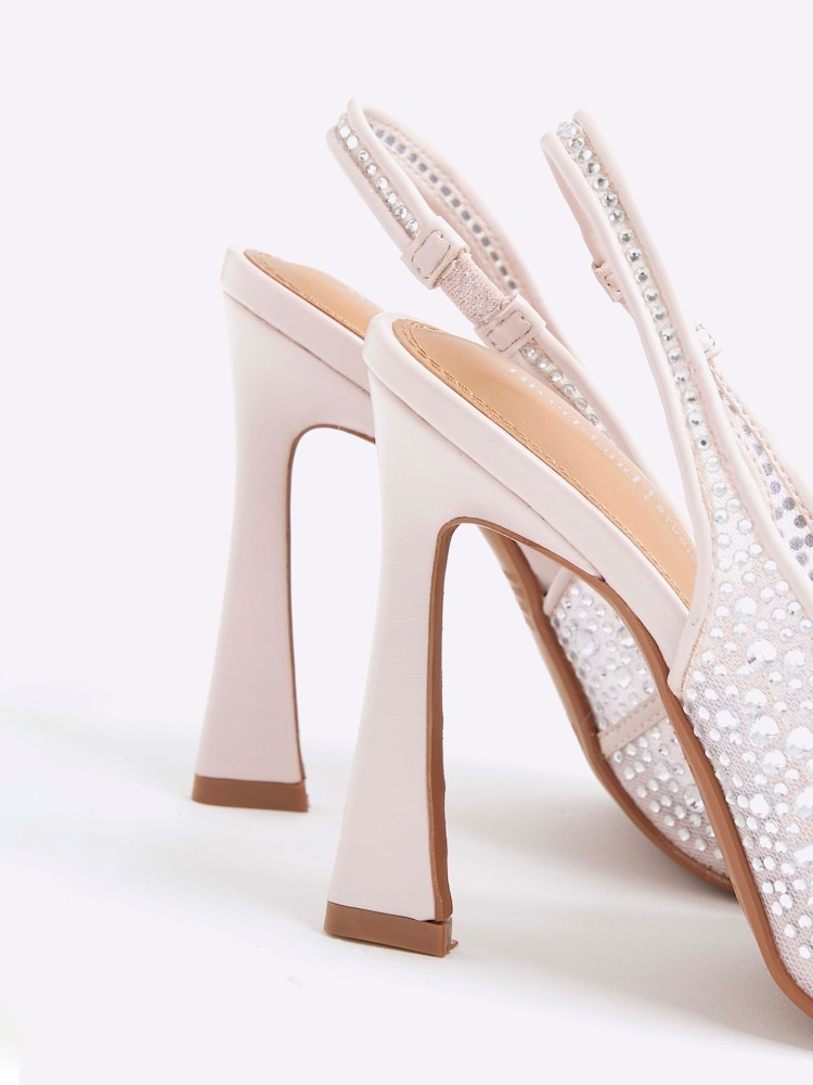 River Island Pink Diamante Mesh Heeled Sandals - Image 5 of 5