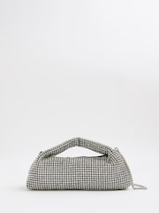 River Island Silver Diamante Scoop Clutch Bag - Image 1 of 6