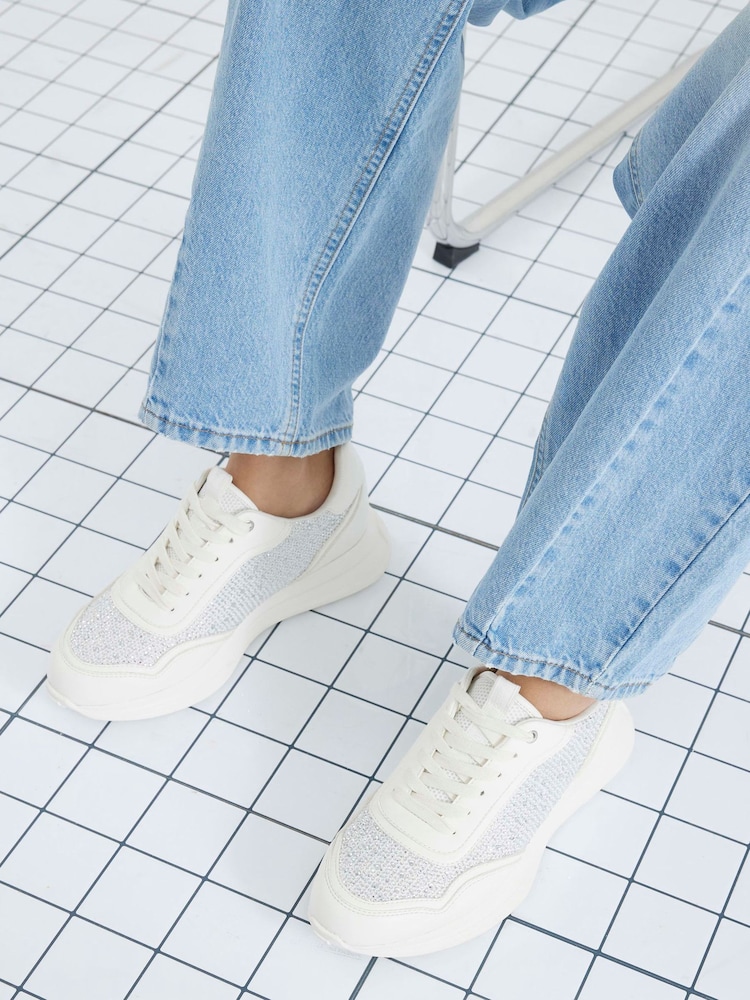 River Island Silver Diamante Mesh Runner Trainers - Image 1 of 6