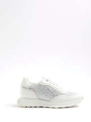 River Island Silver Diamante Mesh Runner Trainers - Image 2 of 6