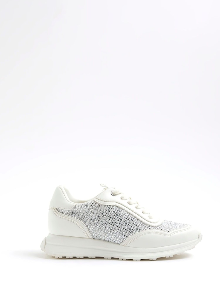 River Island Silver Diamante Mesh Runner Trainers - Image 2 of 6