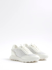 River Island Silver Diamante Mesh Runner Trainers - Image 3 of 6